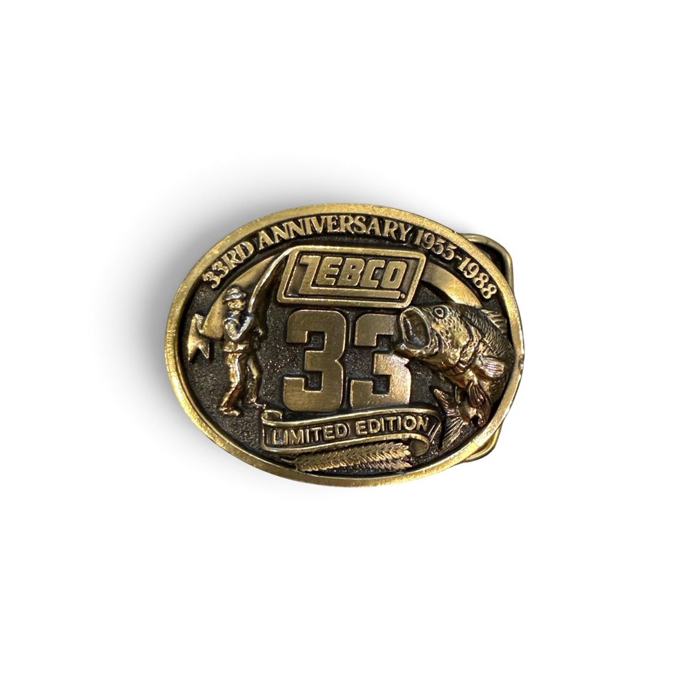 Zebco 1988 Vintage Fishing Rods 33rd Anniversary Brass Belt Buckle